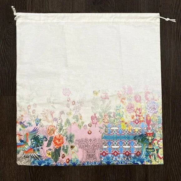 JOHNNY WAS EXOTIC ASIAN-INSPIRED FLORAL MUSLIN DRAWSTRING DUST BAG - NEW! - Picture 2 of 8